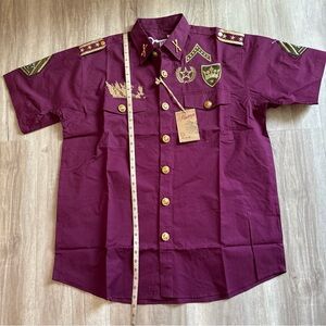 HAMA XL Hand Crafted Military Style Jester purple Button Up Shirt Y2K nostalgia